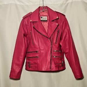 Koza Leathers Womens Hot Pink Biker Streetwear Jacket Genuine Leather XXL